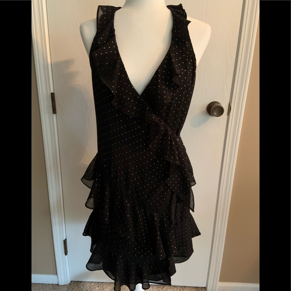 Guess Black Wrap Party Dress w/Gold Dots